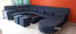 6 seater sofa with cushion, 2 puffy, 1 longe, 1 tripoy,