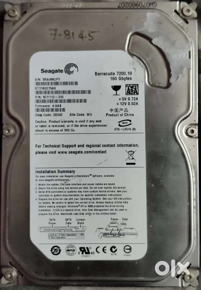 Seagate Hard disk HDD 160GB  3gb/s max speed  Good condition