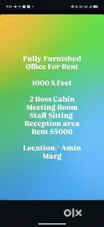 Fully Furnished Office Available For Rent