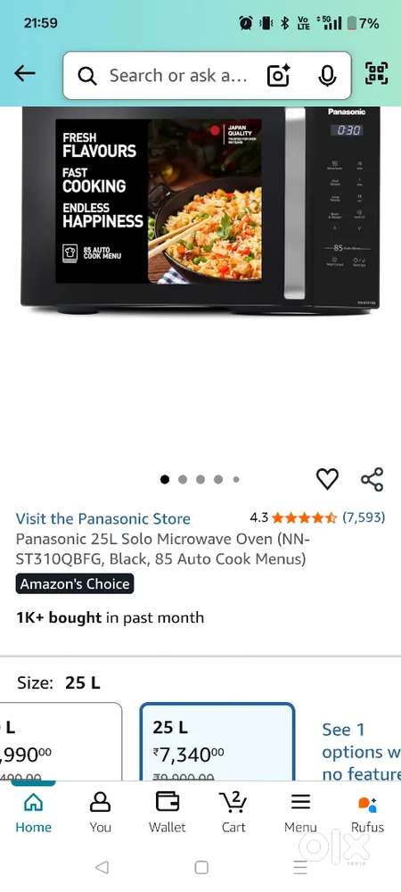 Panasonic solo microwave oven