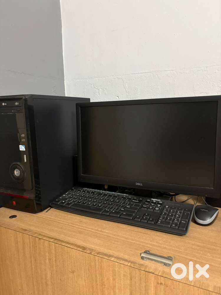 Desktop computer with CPU keyboard, mouse speaker