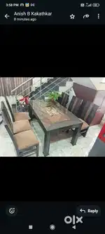 6 seater unused wooden dining table with glass top