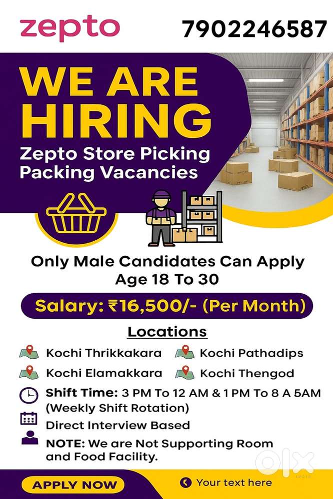 Kakkanad Zepto picker Vacancy