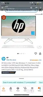 Hp all in one pc I3 12gen 8/512 23.8 windows 11