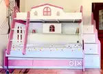 Princess Bunk bed with mattress+ ladder+ stairs with storage