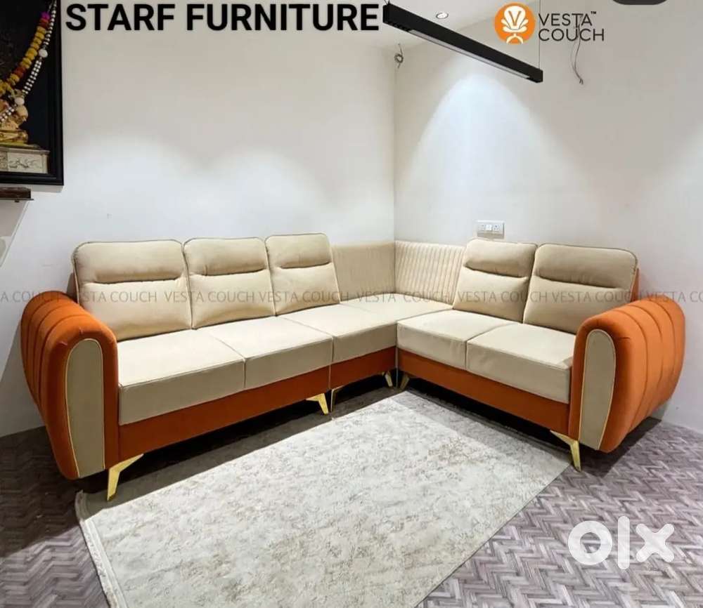 L shape sofa set with beautiful colour combination and attached pillow