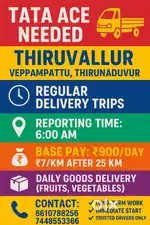 Tata Ace Required for Regular Delivery – Thiruvallur