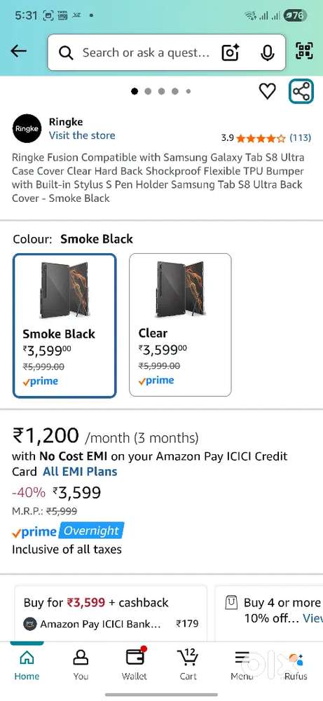 Ringke Fusion Smoke Black
S8 ultra case with s pen slot