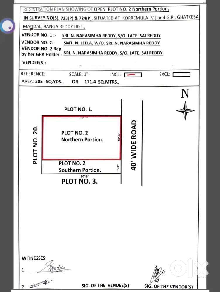 Open plot for sale in Narapally hmda 205 Sq yards East 38k per Sq yar