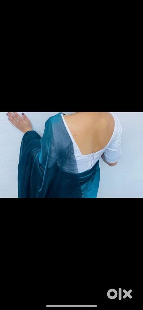 green velvet saree with white redimet blouse