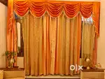 Elegant Orange & Gold Designer Curtains (Set of 8 With 4 Net Curtains)