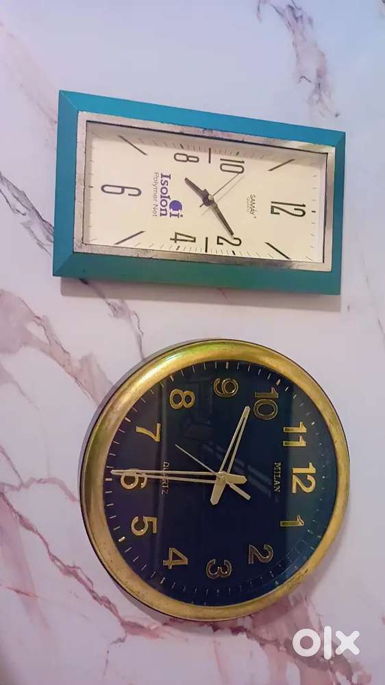Set of 2 Wall Clocks – Round & Square Design in Good Condition