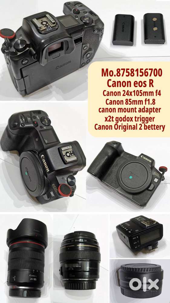 Canon eos R with 24-105 mm f4 lense & 85 mm 1.8 triiger & conveter.