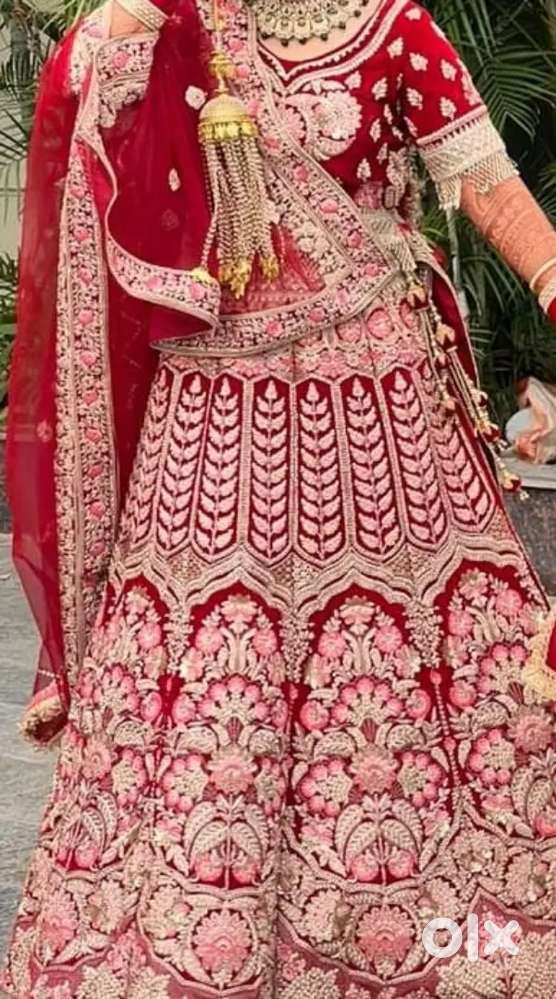 Red velvet lehenga