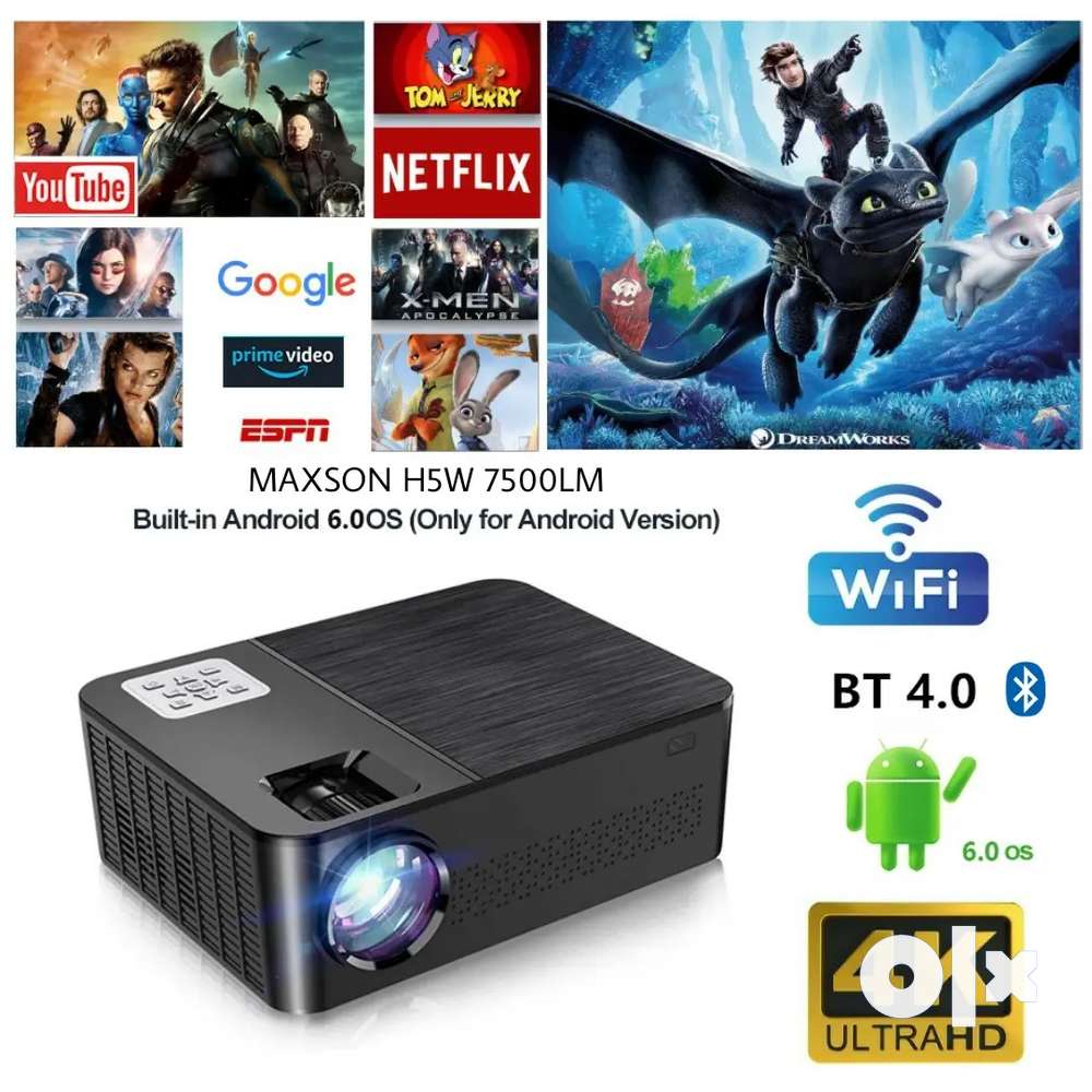 7500LM New Arrival 3D Android WI-FI,BT 4K LED Projector 4D Correction