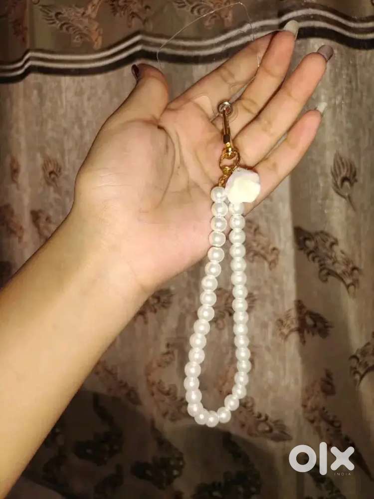 Elegant Pearl & Rose Phone Charm Strap - Handcrafted Stylish Accessory