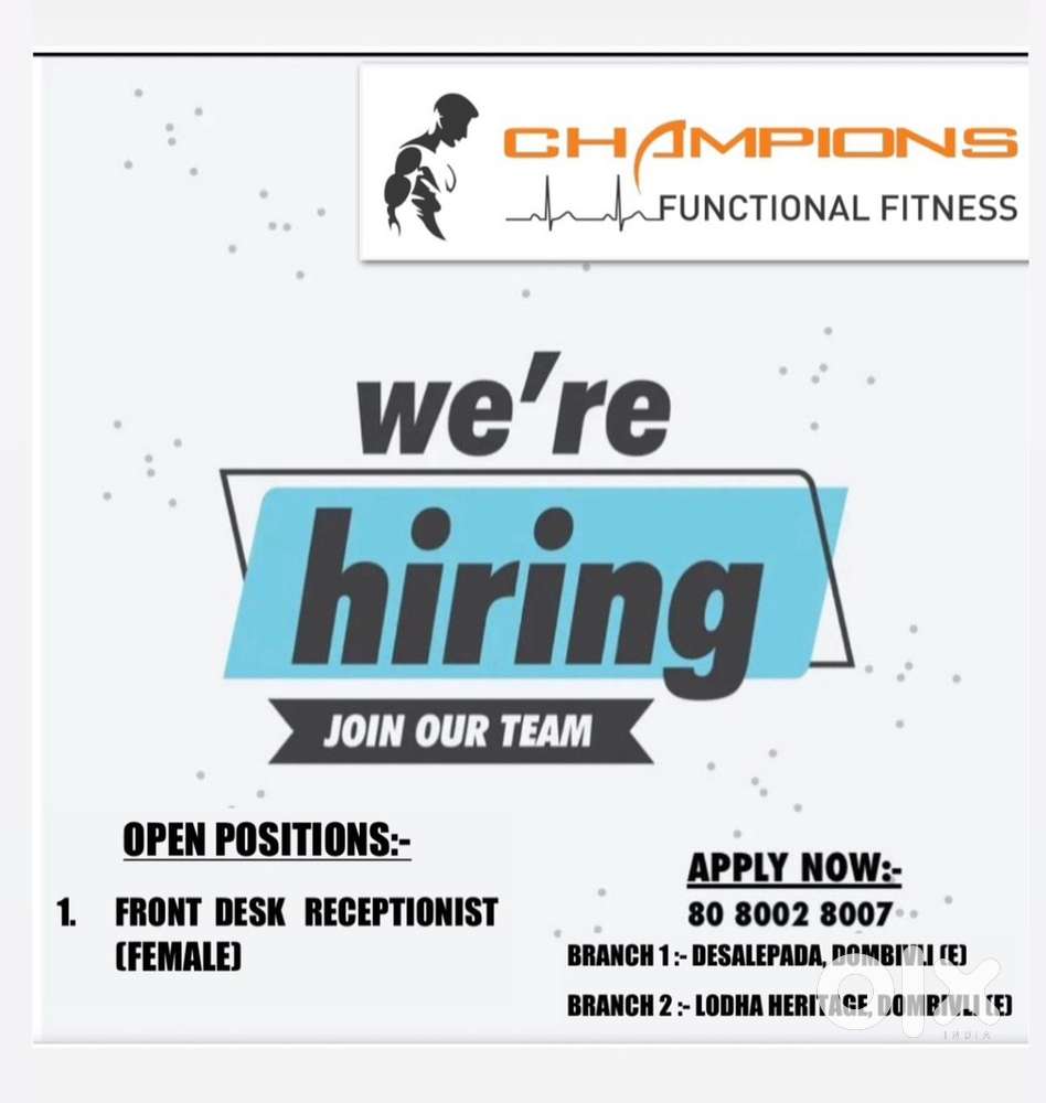 Female receptionist , front desk gym reception