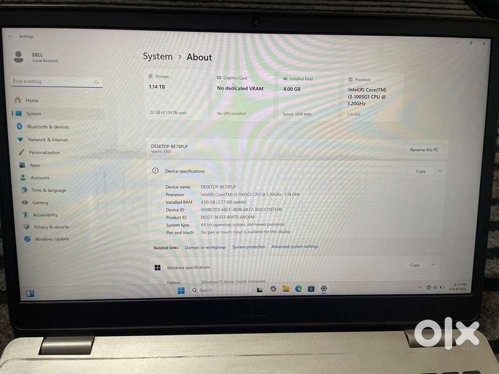 Dell vistro 4gb ram 256nvme 1tb hard disk i3 10gen