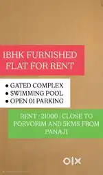1BHK FURNISHED FLAT FOR RENT GATED COMPLEX  NEAR PORVORIM