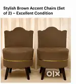 Stylish Brown Accent Chairs (Set of 2) –  and brown bench (1)