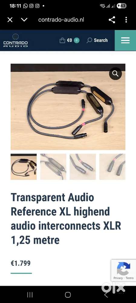 TRANSPARENT AUDIO XLR CABLE B&W, ANTHEM, ARCAM, MONITOR AUDIO,