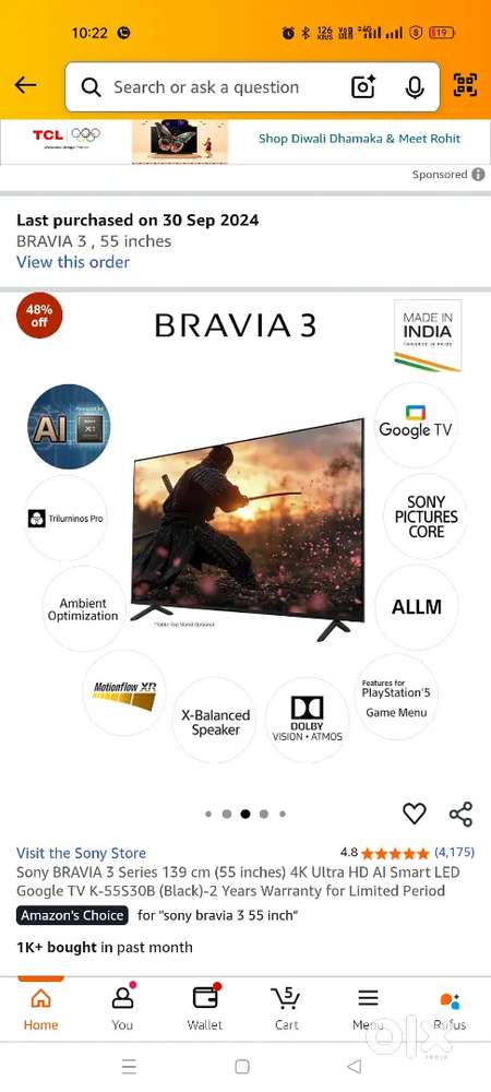 Sony Bravia 3 55 inches and Sony home theatre Ht40