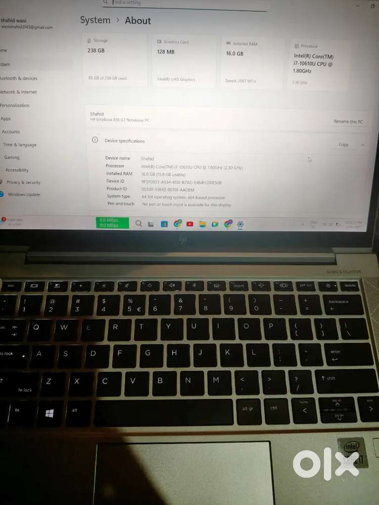 HP ELITEBOOK 830 G7 I7 10th generation 16 GB RAM 256 SSD