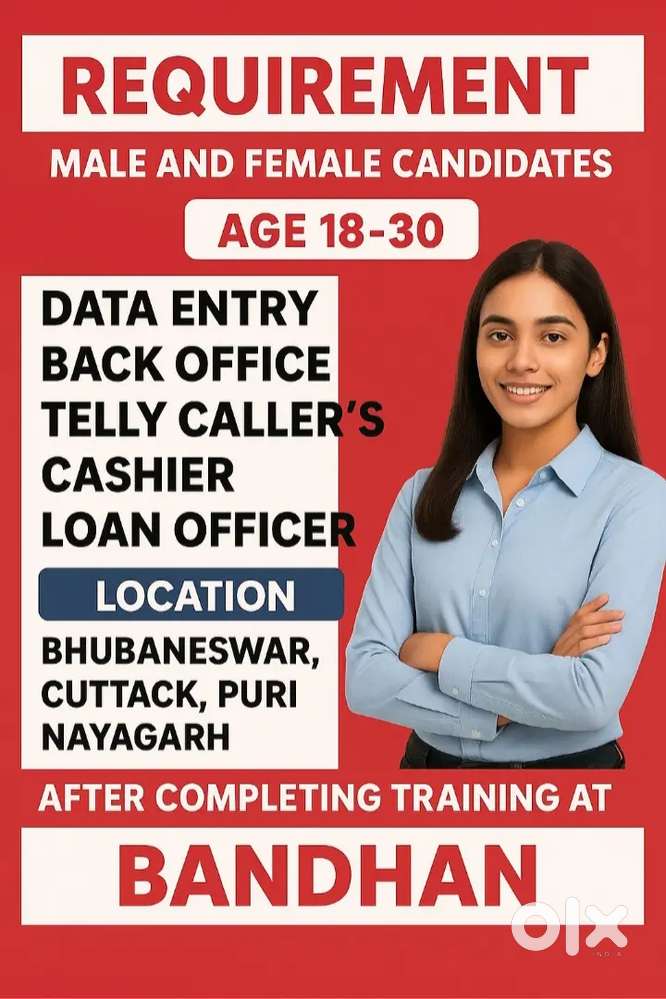 Back office,Data Entry, Loan Officer, Cashier