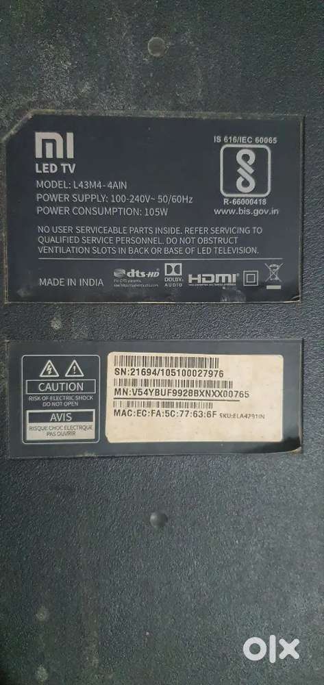 MI 43 4k LAD ismat tv   display broken  h tv on h