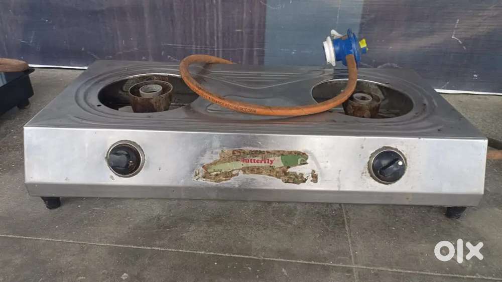 2 Burner Stainless Steel Gas Stove + Pipe Set