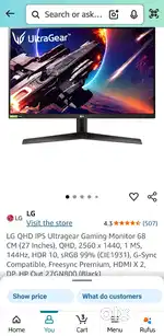 LG 27 Inch 2k 144Hz QHD 27GN800 Monitor With Bill Box