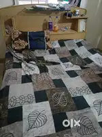 King Size Bed with Headboard and mattress and Plastic Drum/Container