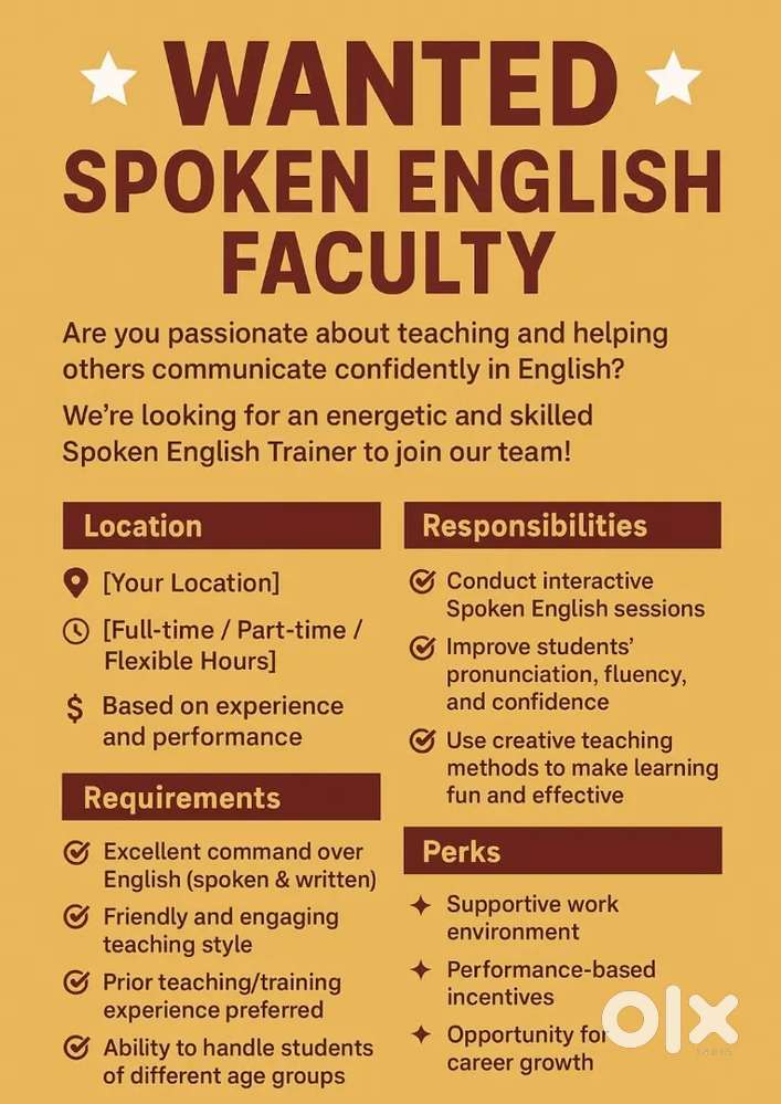 Wanted: Spoken English Faculty (Full-time / Part-time