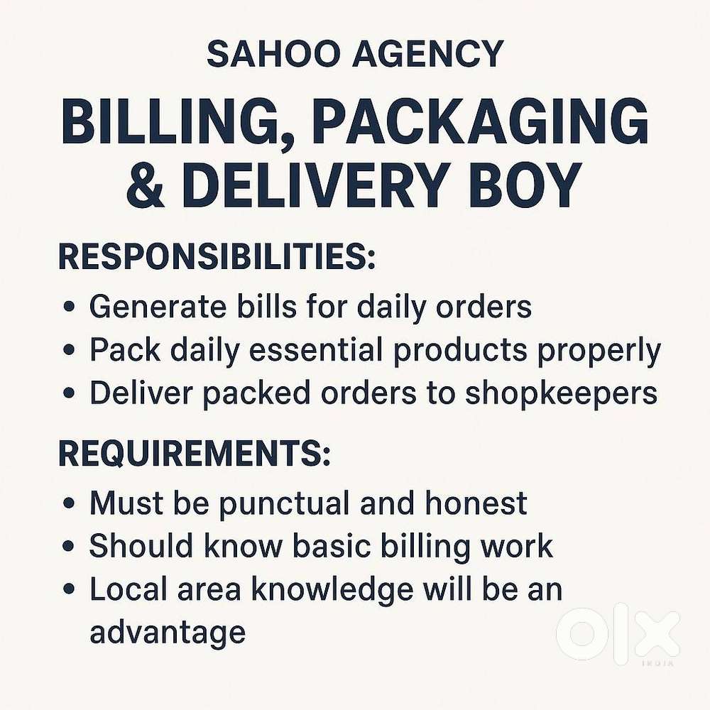 Billing and delivery boy job