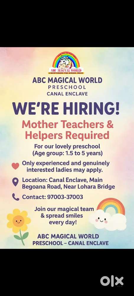 Experienced Preschool Teacher Required – ABC Magical World Preschool