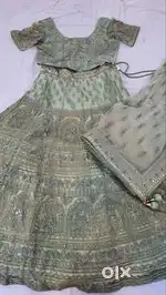 Green Temple Embroidered Lehenga