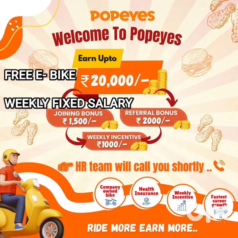 POPEYES BESANT NAGAR PIZZA DELIVERY / FREE E-BIKE / DAILY MinG 800₹
