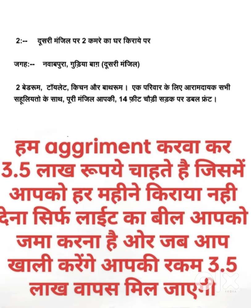 दो कमरे किराए के लिए खाली हैं नवाबपुरा मस्जिद गरीब नवाज के पास 100 गज