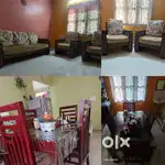 Wooden Sofa Set (3+1+1) + 4-Seater Glass Top Dining Table