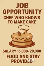 Chef required in a cloud kitchen who knows to make cake
