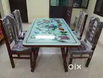 Solid 4 Seater Glass-top Wooden Dining Table with Chairs