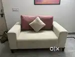 Sofa/Couch 2 Seater Mint Condition Cream with Pink Cushions