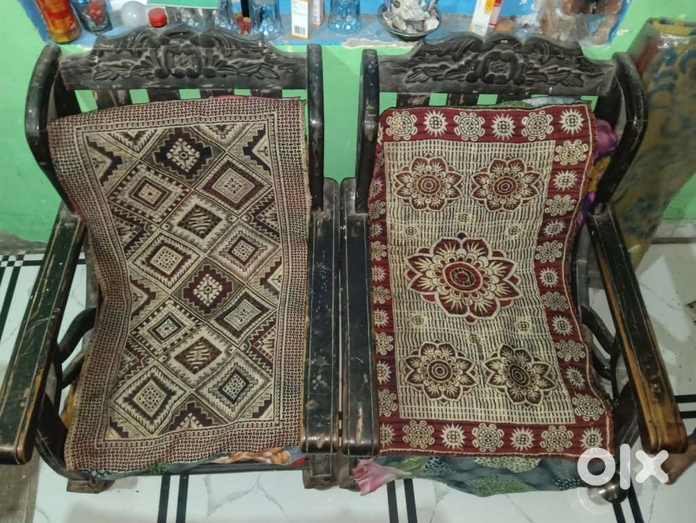 pair of two wooden sofa chair