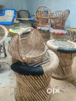 Chand basket, Unique design lamp, Bamboo mudha stool, Anda chair