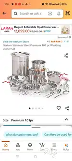 Neelam Stainless Steel Premium 101 pc Wedding Dinner Set