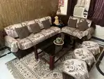9 seater sofa set with center table and 3 puffies