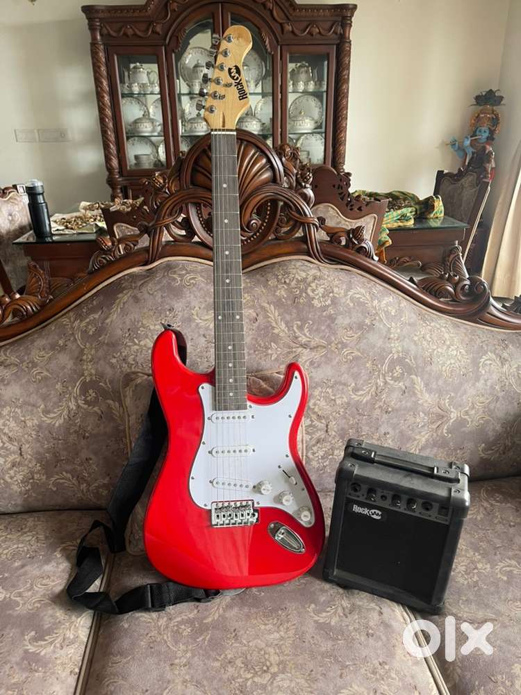 Rock jam electric guitar with amp
