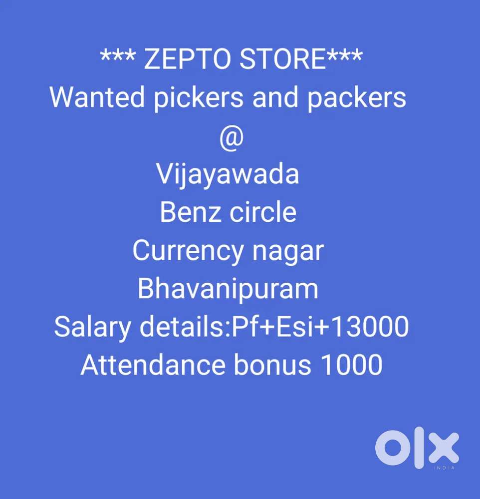 Wanted pickers and packers to Vijayawada (Only males)