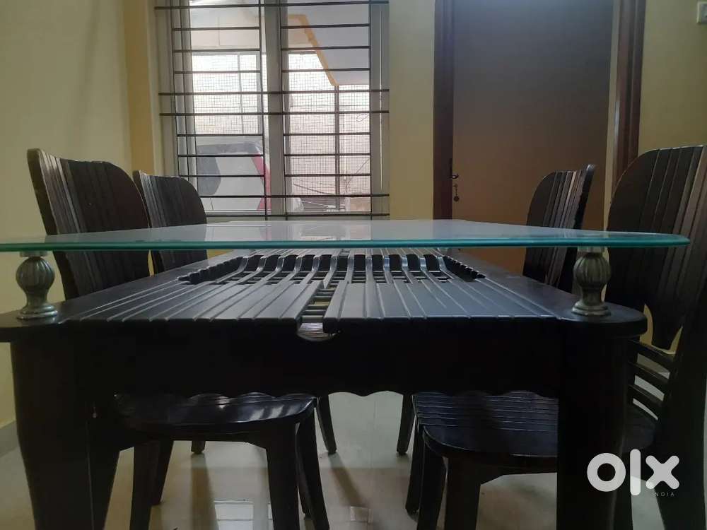 Dining table with 4 Chairs( Wood + Glass Top)