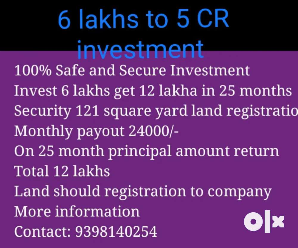 Double your investment with investing 6 lakhs starting @ hyd